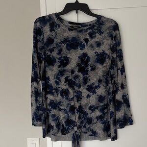 Simply Vera Vera Wang Gray Long-Sleeve Floral Tie-Front Top with Blue Print